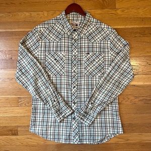 Retro Western Button Down Long-Sleeve. Size M. Brown & Green Plaid.
